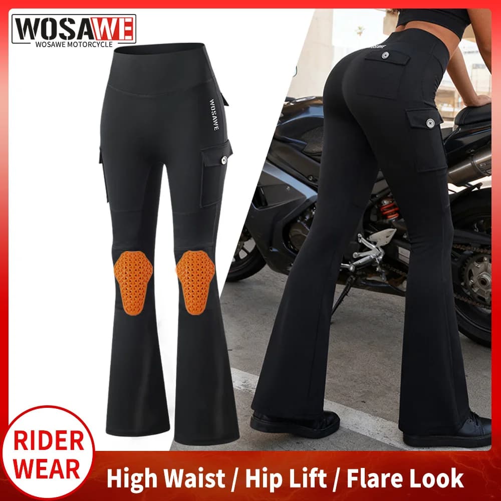 WOSAWE Motorcycle Trousers at Zampa d'Elefante Donna with Removable Knee Pads, Fashion Moto Streetwear Yoga Palestra Solleva-Glutei