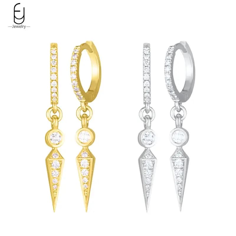 Orecchini pendenti con rivetti a punta punk in argento sterling 925 Orecchini a cerchio con geometria a cono di cristallo moda donna Gioielleria raffinata