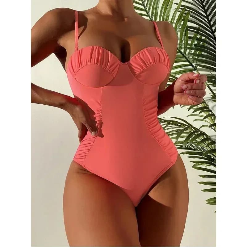 Costume da bagno intero 2026 da donna sexy push-up plissettato tinta unita, nuovo costume da bagno da spiaggia, Maio Feminino Praia Banadores Mujer