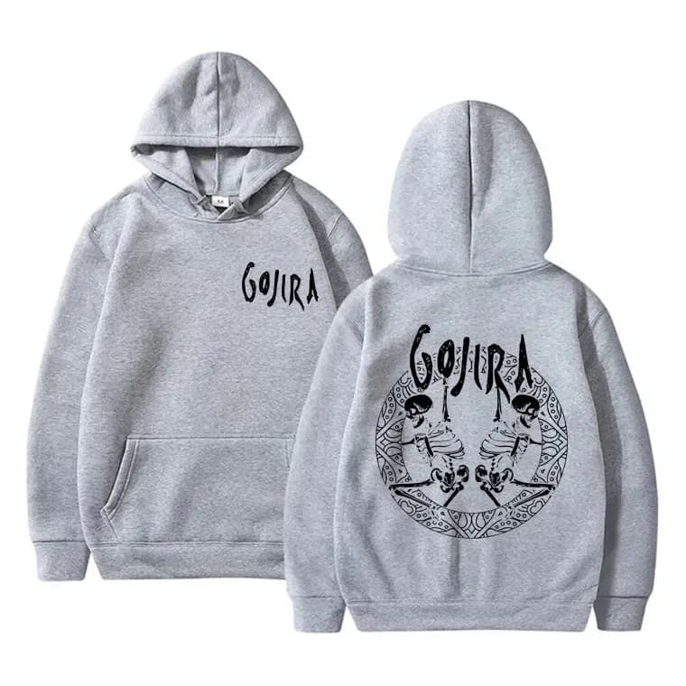 Felpa con Cappuccio Gojira Skeleton con Grafica Bifacciale, Stile Vintage, Unisex, Casual e Oversize