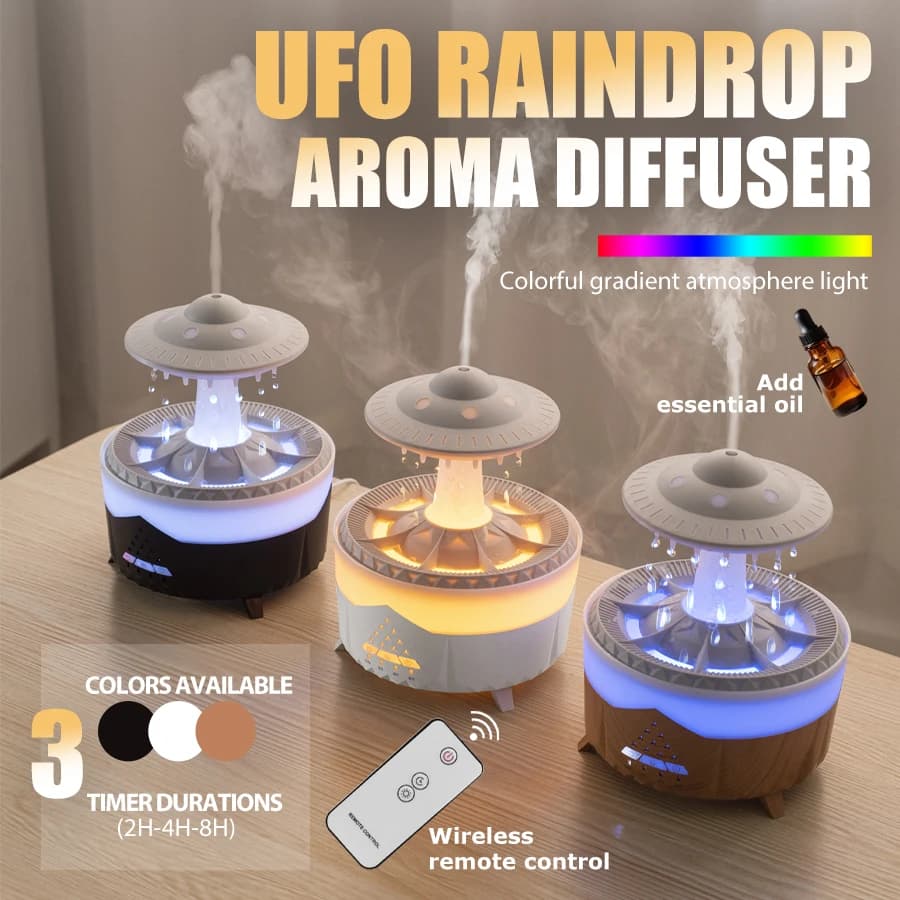 Nuovo Umidificatore a Goccia d'Acqua 2026, Luce Ambientale a 7 Colori, Diffusore di Oli Essenziali, Funzionamento Silenzioso, 3 Timer, per Camera da Letto e Ufficio