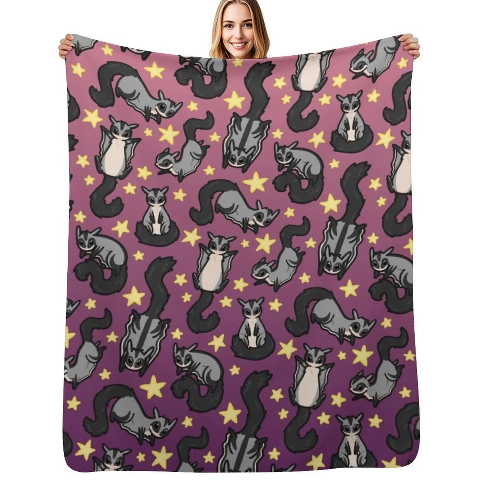 Sugar Glider Pattern Throw Blanket Sleeping Bag Soft Plush Plaid Thermals For Travel decorative Furry Large Blankets