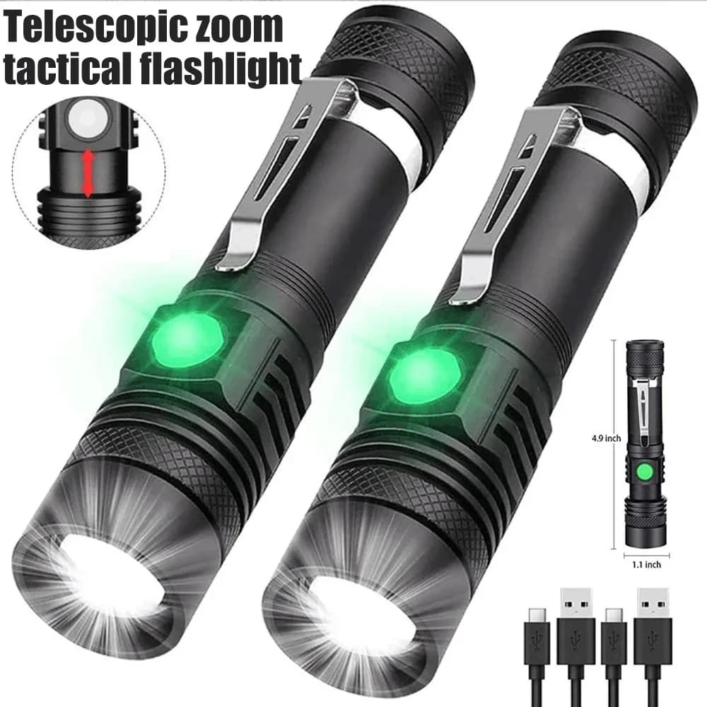 Torcia Portatile in Lega di Alluminio Potente LED Ricaricabile USB Tattica Zoom Impermeabile per Campeggio