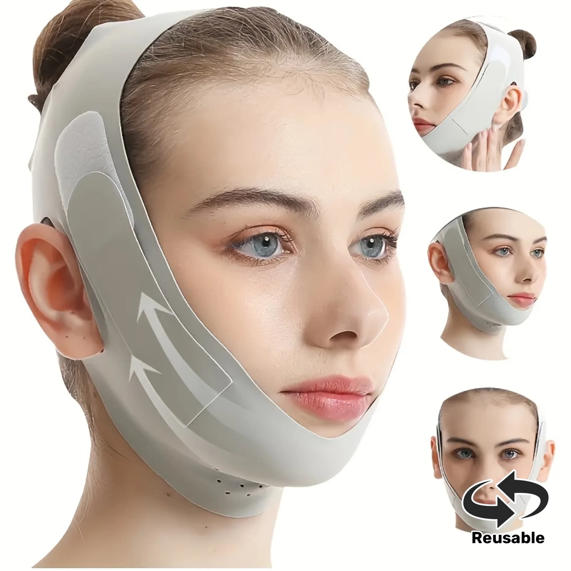 Fascia Traspirante per il Viso a V, Cintura Lifting per Guance, Riduce il Doppio Mento, Benda Modellante a V, Anti-Rughe, Modellatore Viso Effetto Lifting, Cura della Pelle