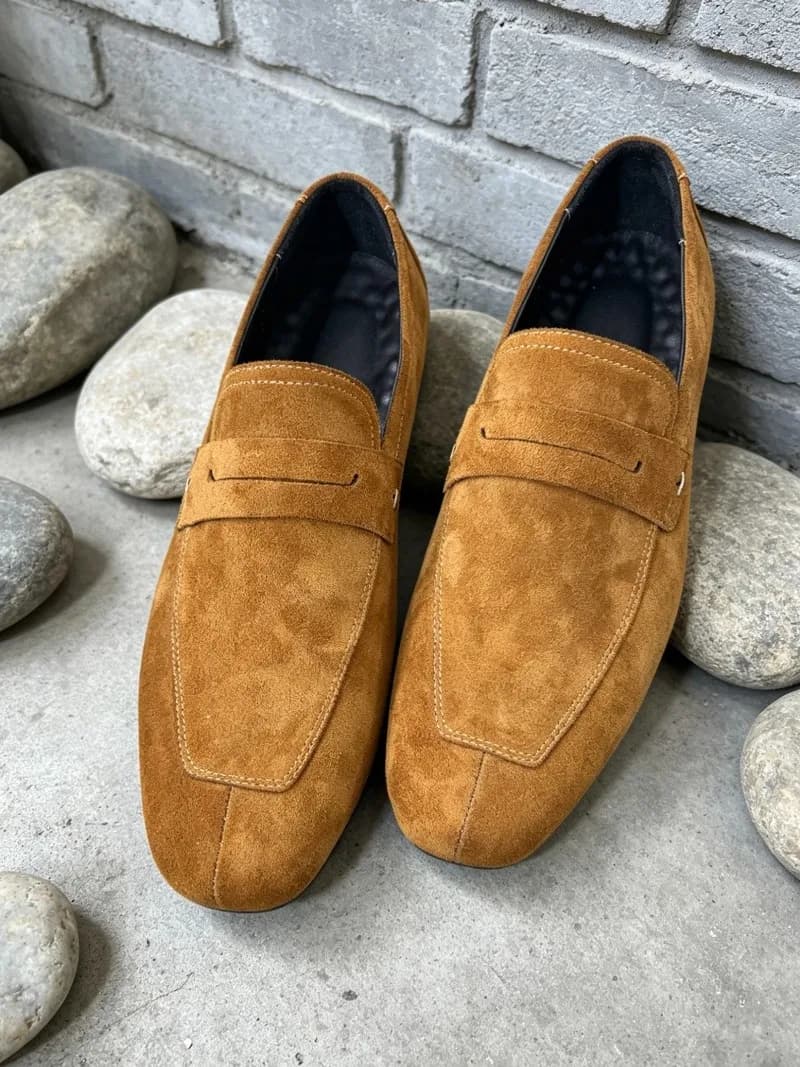 Mocassini in Pelle Scamosciata di Vacchetta Stile Britannico Scarpe Casual da Uomo in Vera Pelle Fatte a Mano con Punta Quadrata Oxford Eleganti da Lavoro