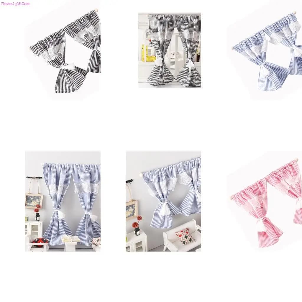 D0JC 1/12 Miniature Living Room Striped Window Curtain Dollhouses Model Project Decors