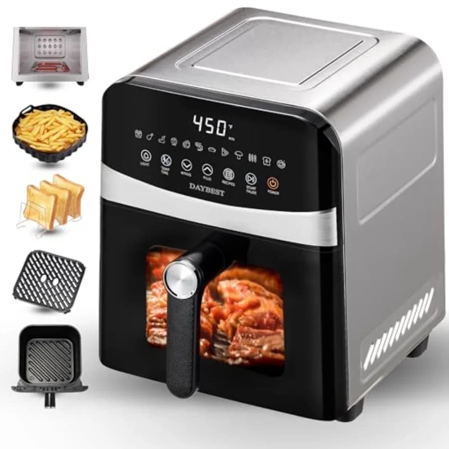 Friggitrice ad Aria in Acciaio Inossidabile 12-in-1 Dual-Blaze con Rivestimento in Ceramica 6QT 2-3 Porzioni Cestello Visibile da 8,27 Pollici Senza Teflon 1700W Lavabile in Lavastoviglie