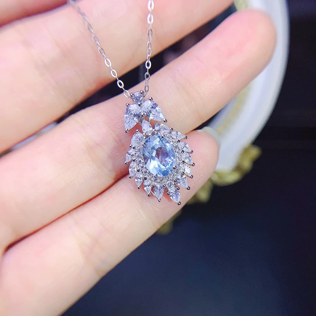 FS 6*8mm Natural Aquamarine Pendant Necklace S925 Silver for Women Fine Charm Weddings Jewelry Certificate MeiBaPJ