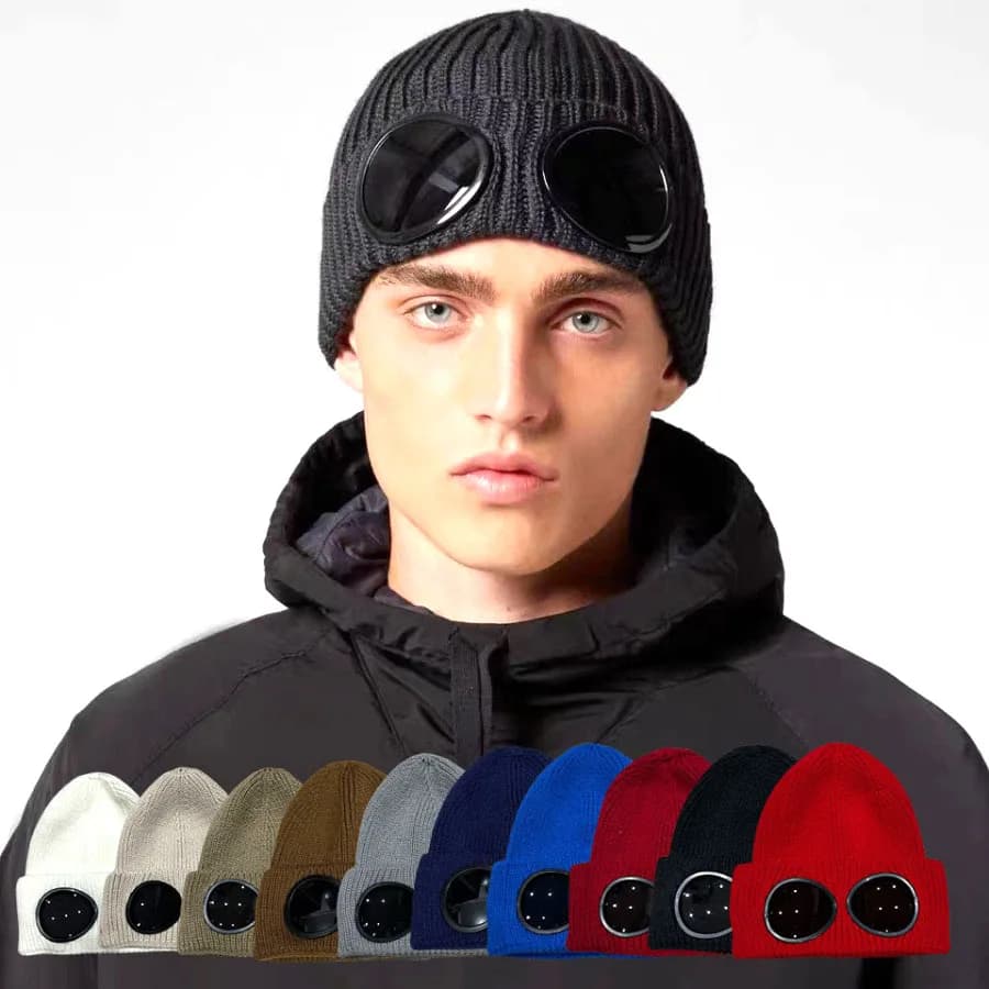Nuovo unisex uomo donna cappello lavorato a maglia con occhiali antivento scaldino invernale berretti da sci morbido caldo antiscivolo orecchio
