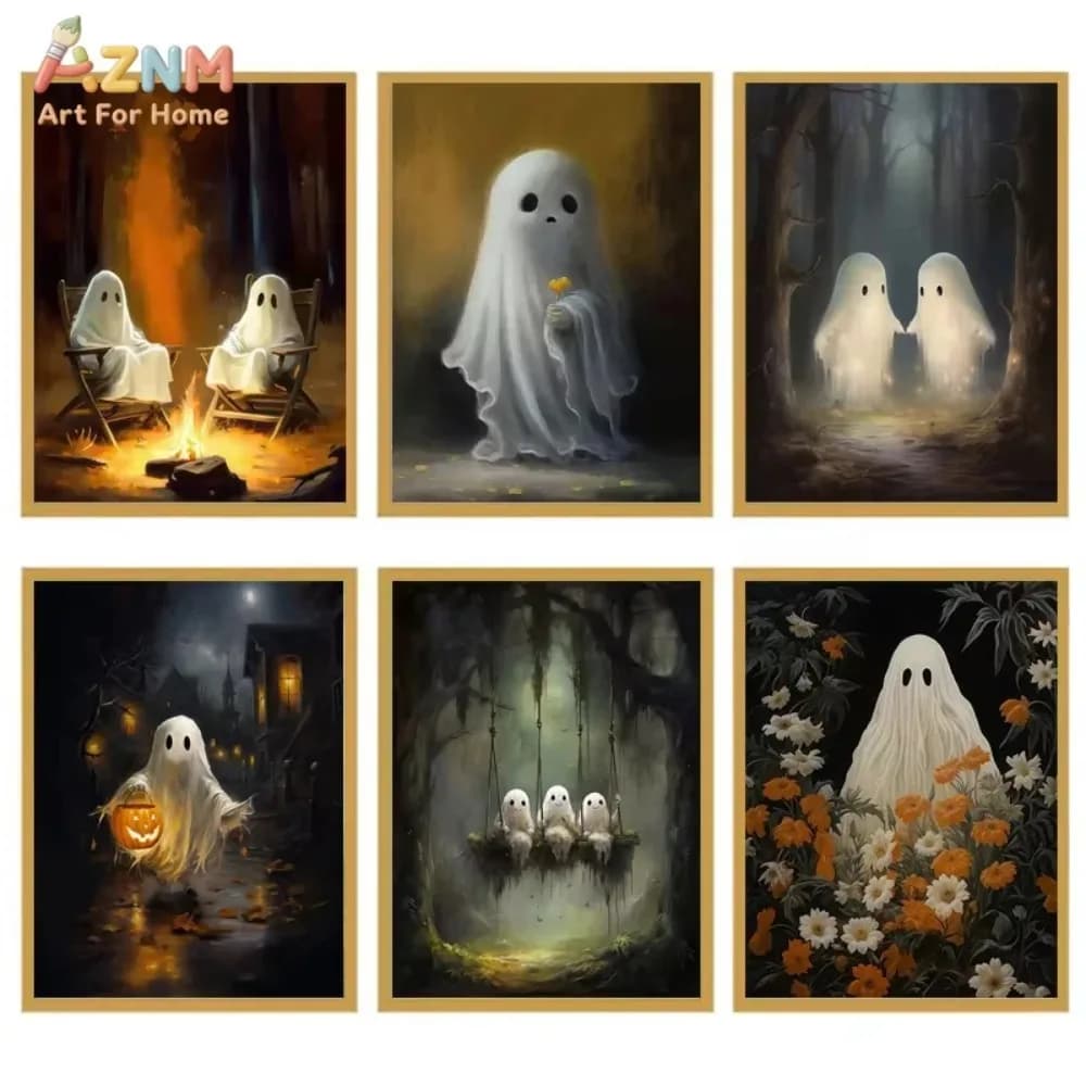 1PC Halloween Cute Black Cat Candle Ghost Canvas Painting Nordic Dark Horror Academy Posters Bedroom Wall Art Home Decor