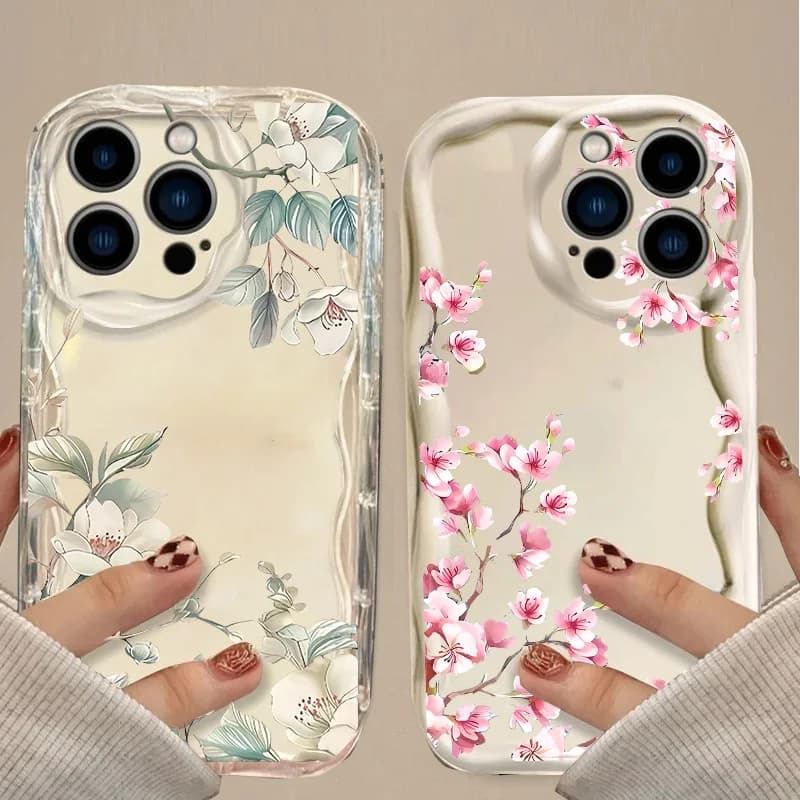 Custodia Morbida Antiurto Trasparente con Motivo Floreale a Fiori di Pesco per iPhone 17 16 11 12 13 14 15 Plus 17 Pro Max 16e 17 Air