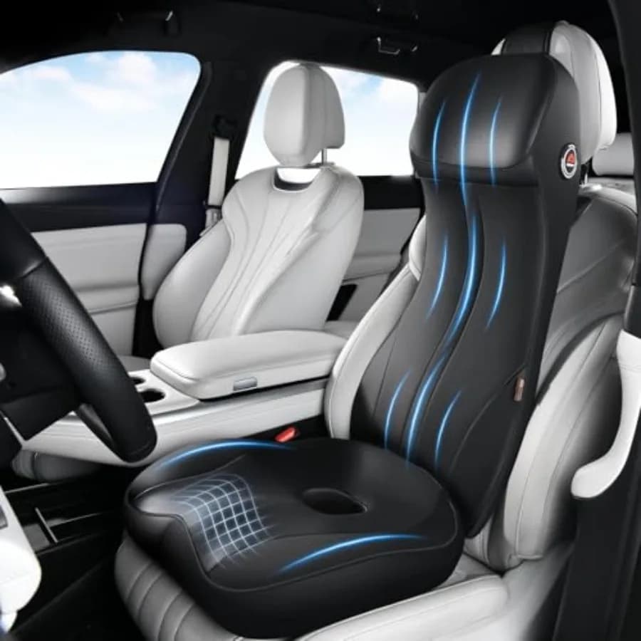 Cuscino Ergonomico in Memory Foam per Sedile Auto e Supporto Lombare con Poggiatesta e Supporto per la Schiena in Pelle Morbida Traspirante per la Guida