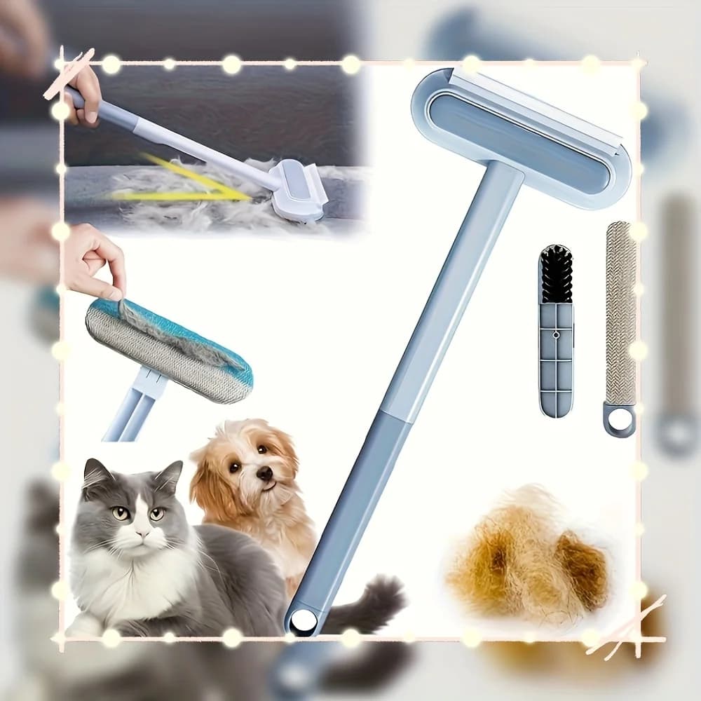 Spazzola multifunzionale per la pulizia dei peli degli animali domestici 2 in 1, lavabile e riutilizzabile, manico esteso e durevole, rimuove efficacemente i peli degli animali domestici