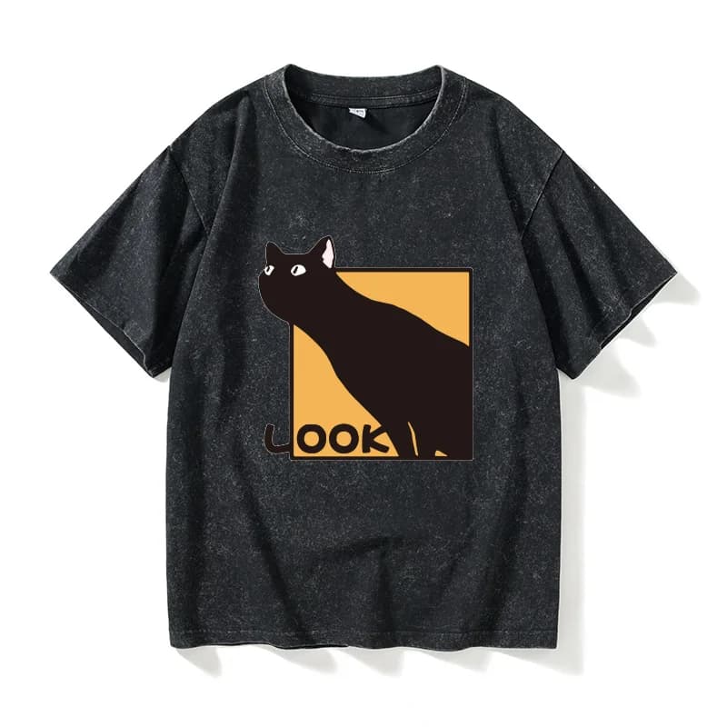 Cute Black Head Look T-Shirt Short Sleeve Loose round Neck Men's Style Summer Cotton Casual Top for Unisex