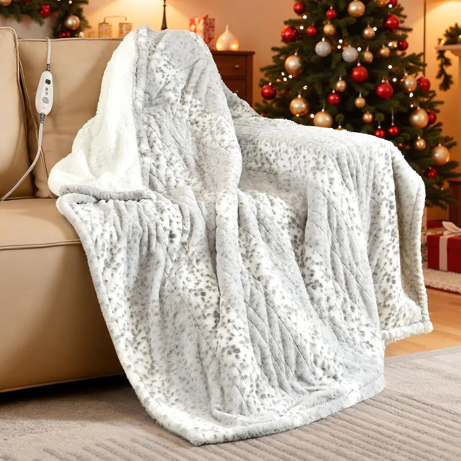 Coperta riscaldata elettrica 50x60 pollici, pelliccia sintetica reversibile e Sherpa, 6 livelli di calore con spegnimento automatico