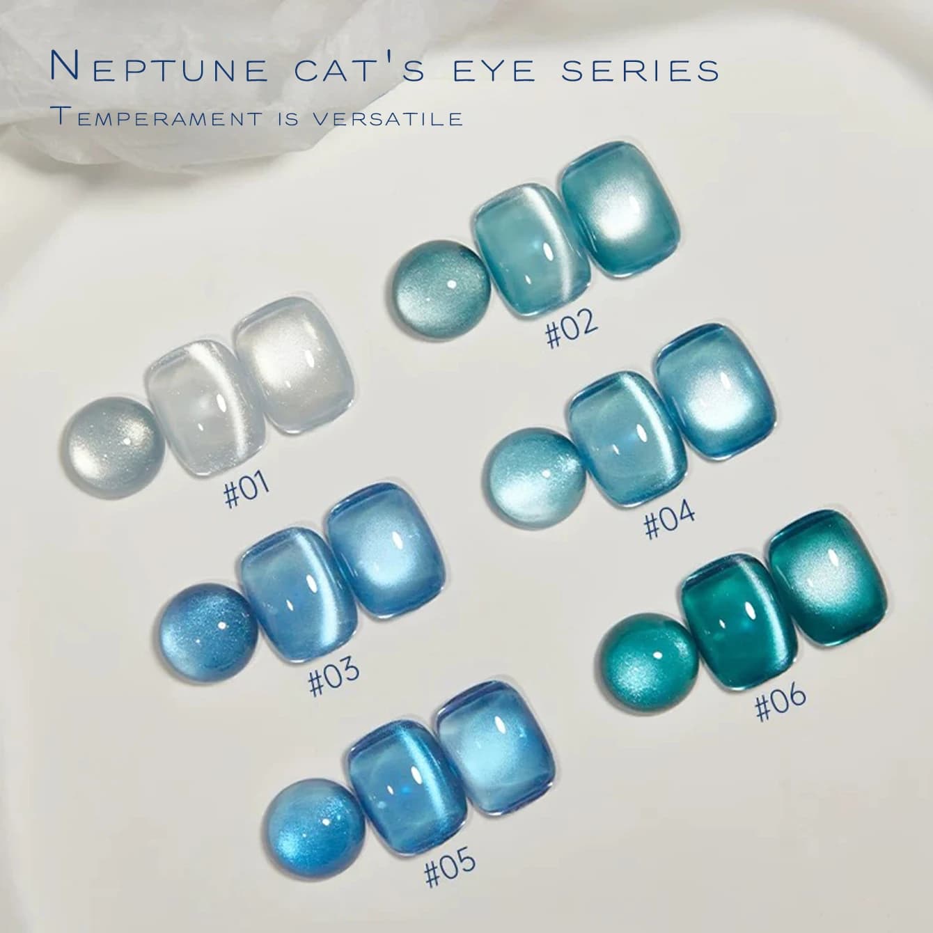 MIANEL 12ML Smalto Gel Effetto Occhio di Gatto Blu Neptunio con Perle di Vetro Blu, Smalto per Unghie Blu, Unghie Blu per Capodanno