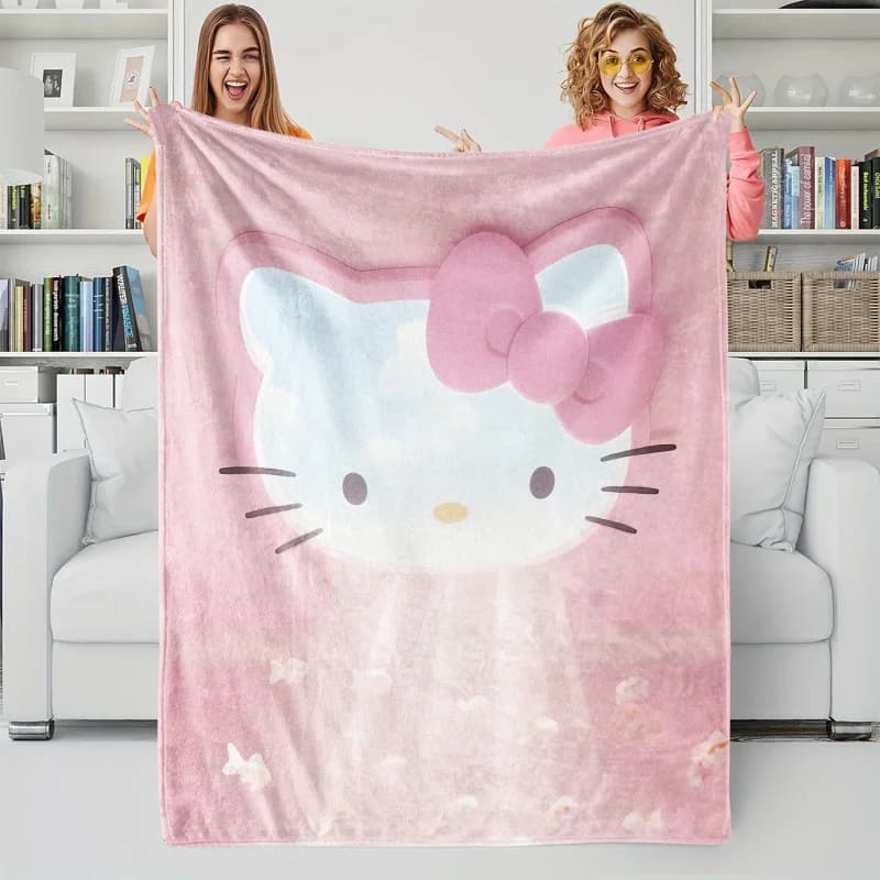 Coperta in Flanella Hello Kitty Rosa Dolce, Copridivano, Morbida e Calda Coperta in Peluche, Scialle per Pisolino, Coperta Multifunzionale per Viaggi e Campeggio