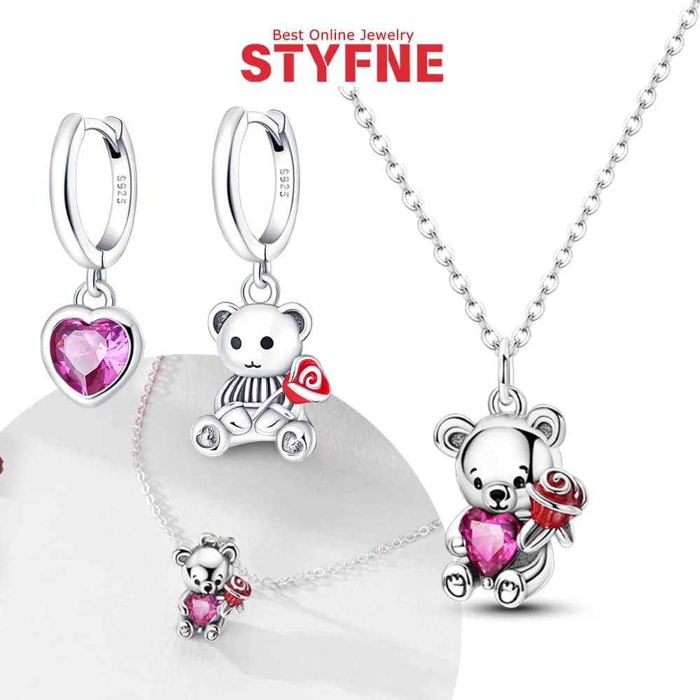 Nuova collana di orecchini con ciondolo a forma di cuore rosso in argento sterling 925 con la freccia dell'amore per le donne, regalo di gioielleria raffinata alla moda per San Valentino