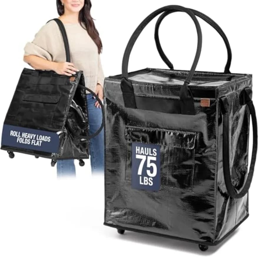 90L Folding Trolley Bag with Wheels for Expense, Laundry and Organization