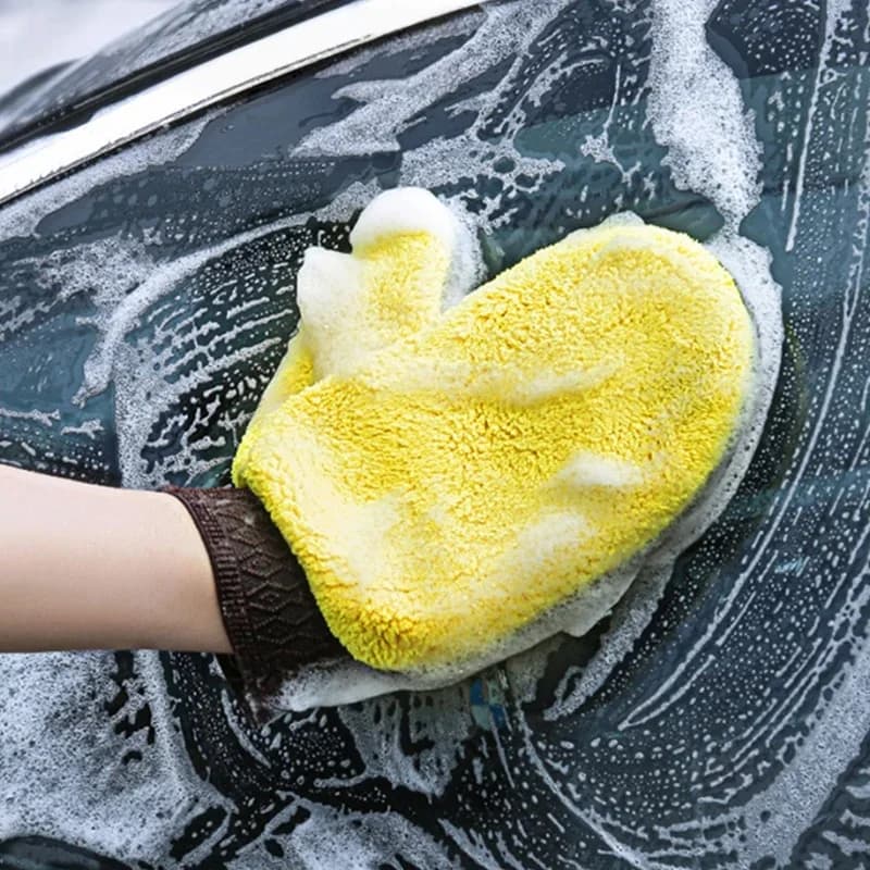 ISGTDRM Guanto per lavaggio auto in microfibra Guanti per spazzole per pulizia in pile di corallo addensato su due lati Strumento per la cura della pulizia dei dettagli dell'auto