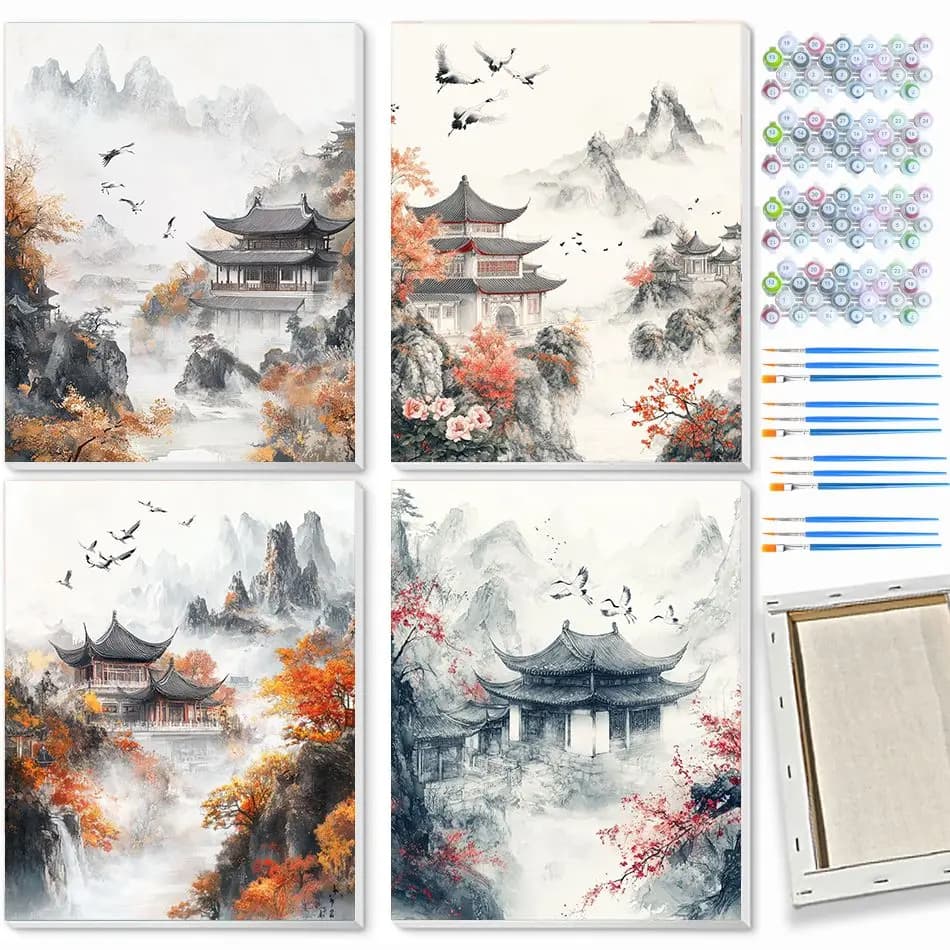 CHENISTORY Ink Wash Painting By Numbers Unique Gift Acrylic On Canvas Paints Landscape Crafts Gift Wall Decor Markers By Numbers