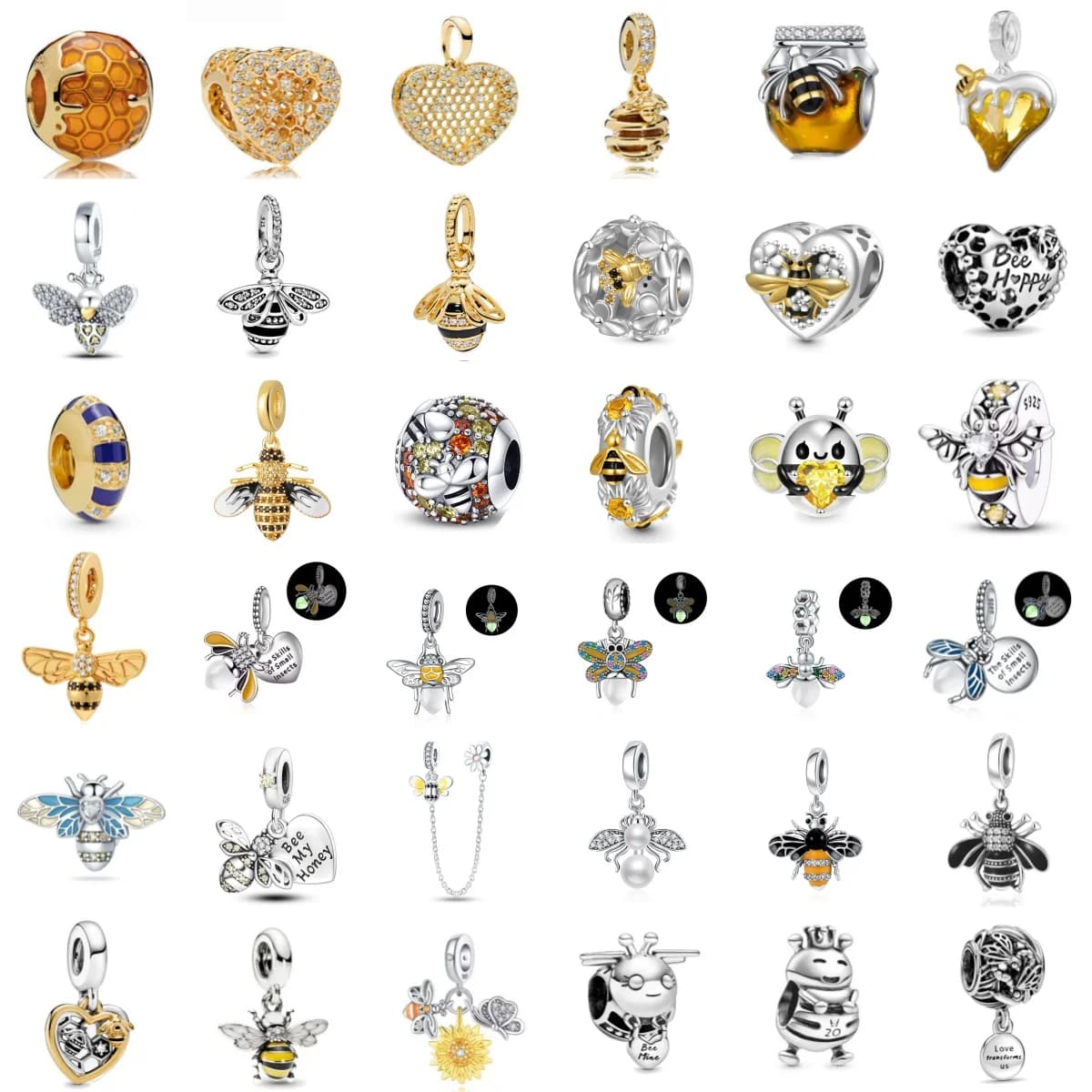 Europeo 925 sterling silver squisita ape luminosa vaso di miele decorazione di perline Fai da te Fit braccialetto originale collana gioielli da donna