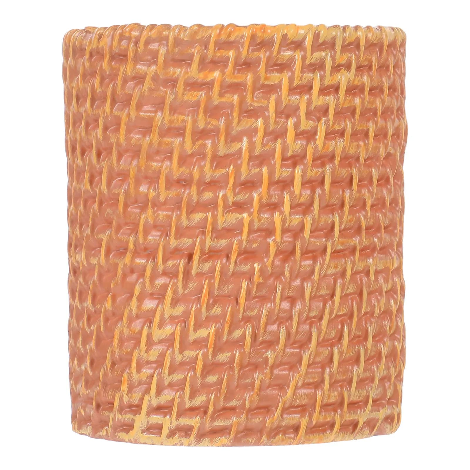 Portapenne in Finto Rattan, Organizzatore da Scrivania Multifunzionale, Porta Pennelli per Trucco, Piccolo Vaso per Fiori, Cilindro Decorativo per Scrivania