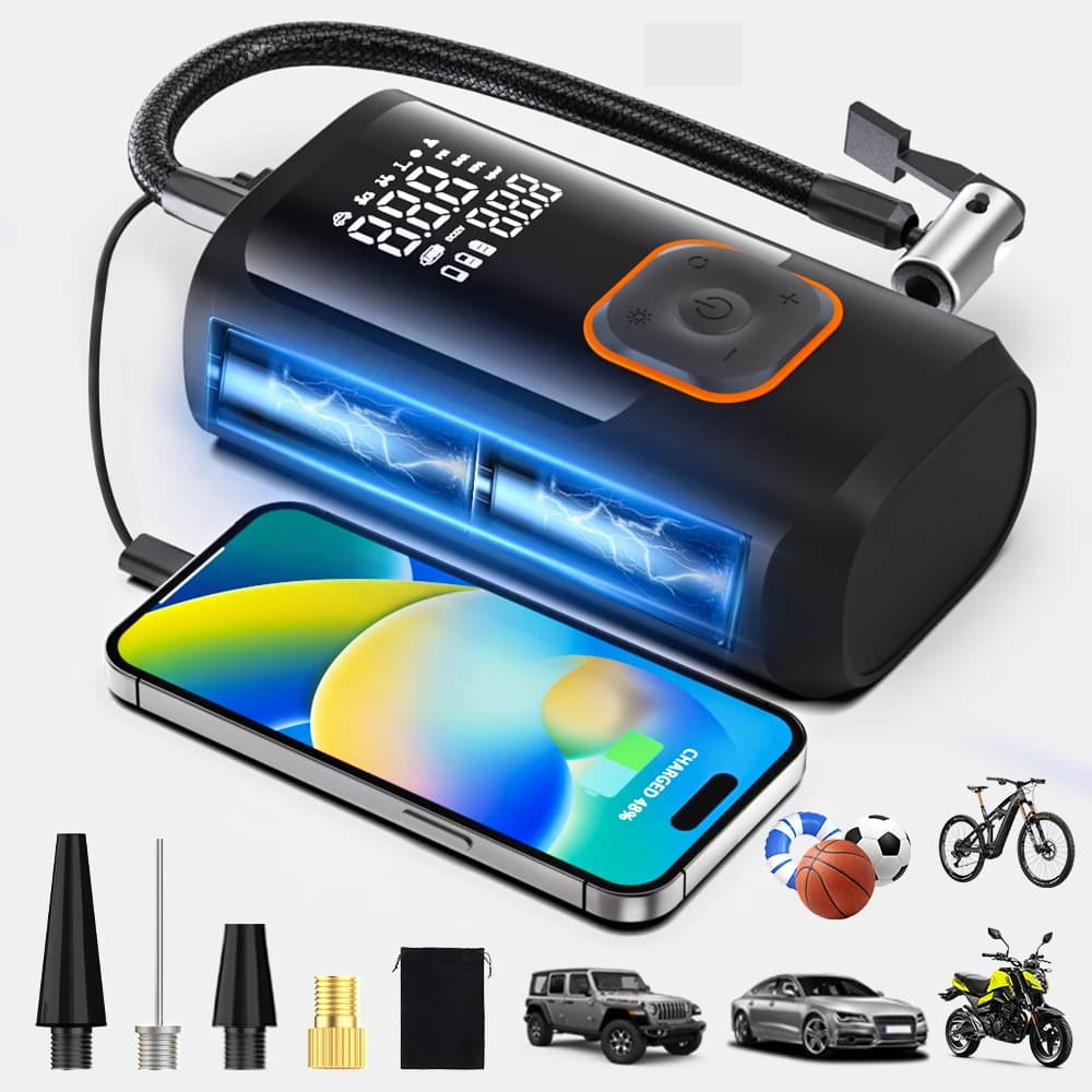 YIJU Pompa d'aria per auto elettrica Gonfiatore Compressore Gonfiatore per pneumatici portatile Pompa d'aria a pressione precisa per palla da bicicletta per moto