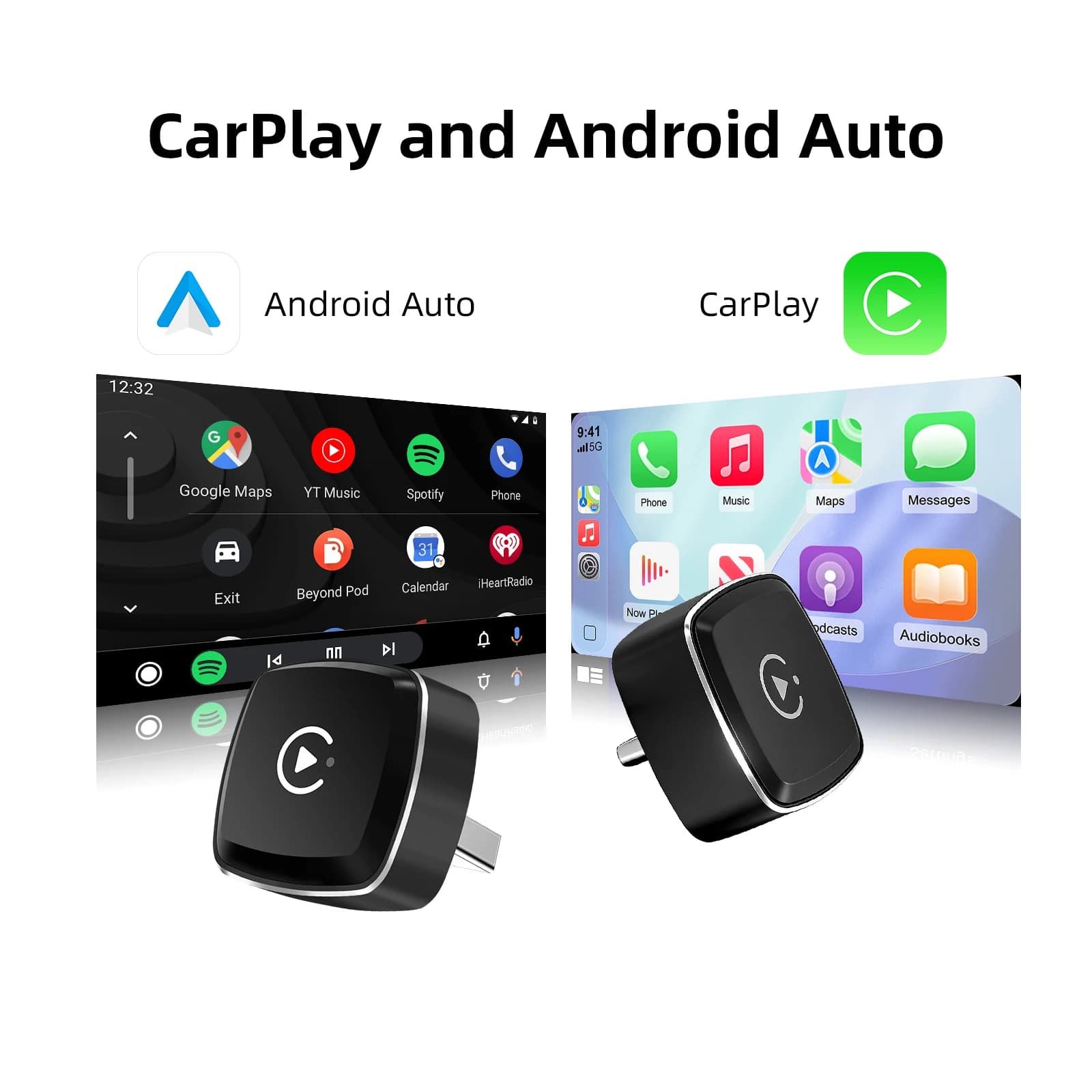 2026 Adattatore per auto Android CarPlay wireless ultracompatto 2 in 1 per auto cablate di tipo C di fabbrica con WiFi 5G BT5.0 Plug and Play
