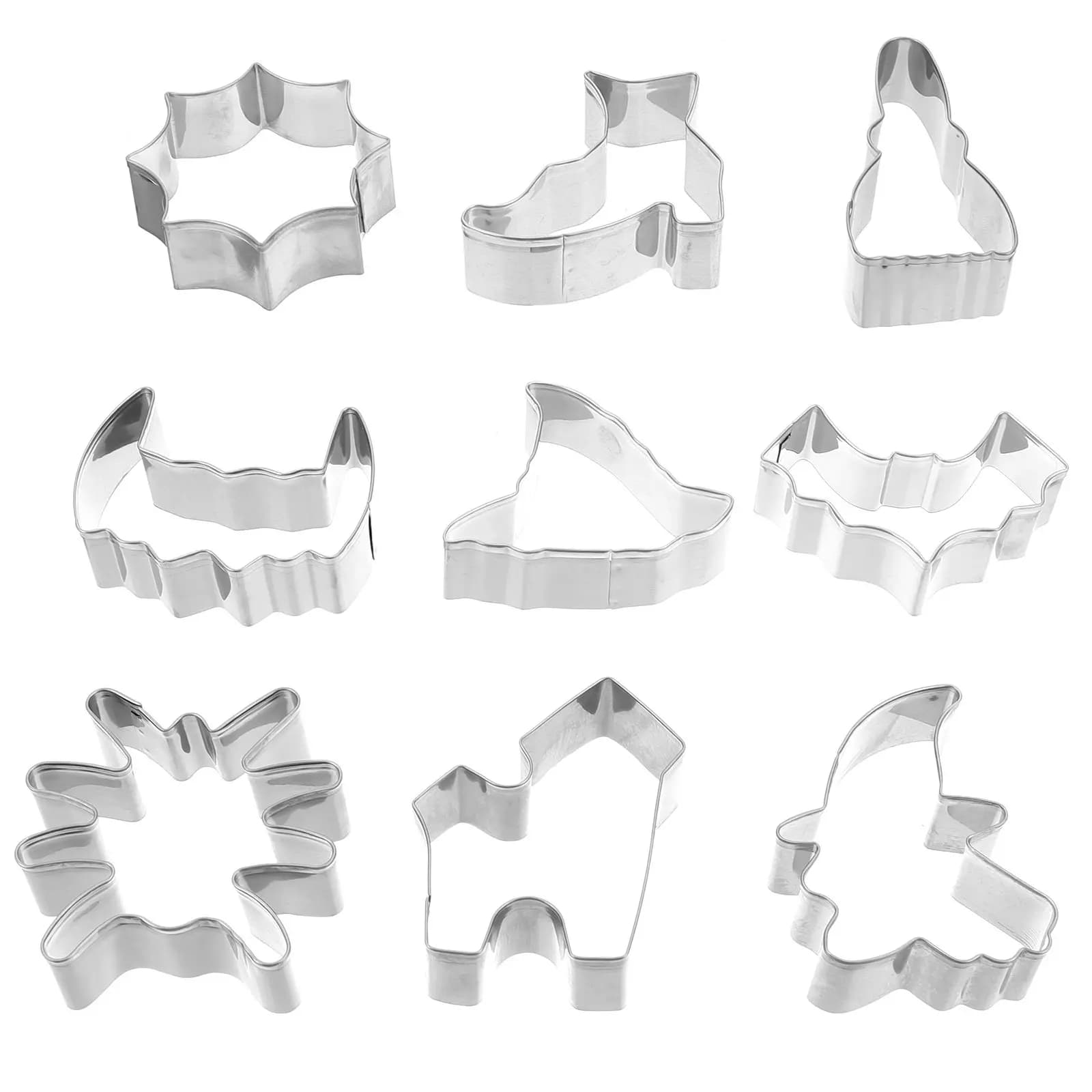 9Pcs Food Grade Stainless Steel Cookie Cutter Molds Set Thick Rustproof Safe for Chocolate Candy Ice Cube Jelly Rice Roll