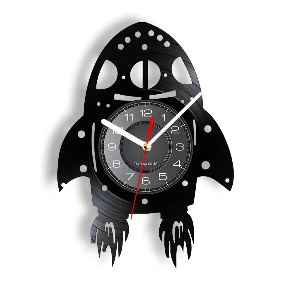 Orologio da Parete a Forma di Razzo Spaziale, Realizzato con Vinile di Album Musicali, Decorazione per Cameretta Bambini, Orologio Silenzioso