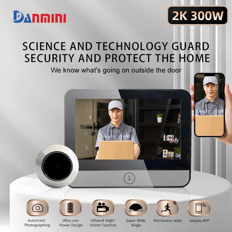 Damini Videocitofono Elettronico HD da 4.3'' con Telecamera Intelligente, Visione Notturna, Rilevamento Corpo Umano e Cattura Automatica, Spioncino Digitale