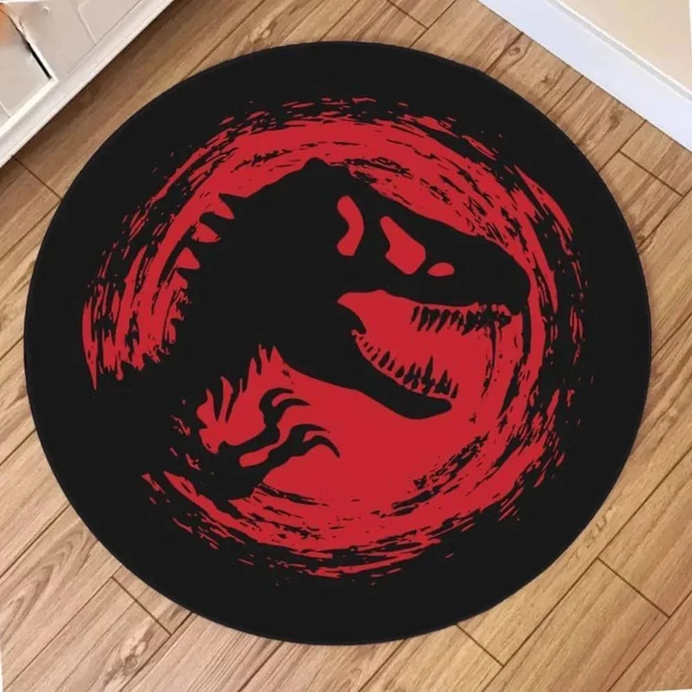 Cartoon Dinosaur Carpet, Children RoundDoormat Circular Playroom Rug with Non-Slip Backing, Soft Kid Floor Mat for Nursery Decor