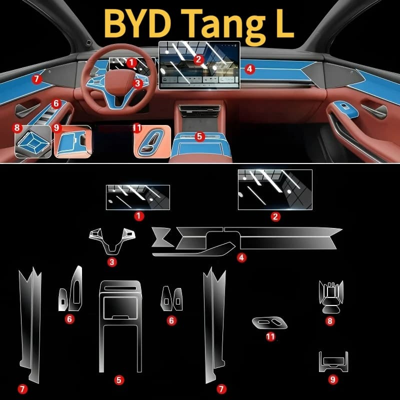 Pellicola Protettiva Trasparente Anti-Graffio per Console Multimediale GPS del Cruscotto BYD Tang L 25 Modelli