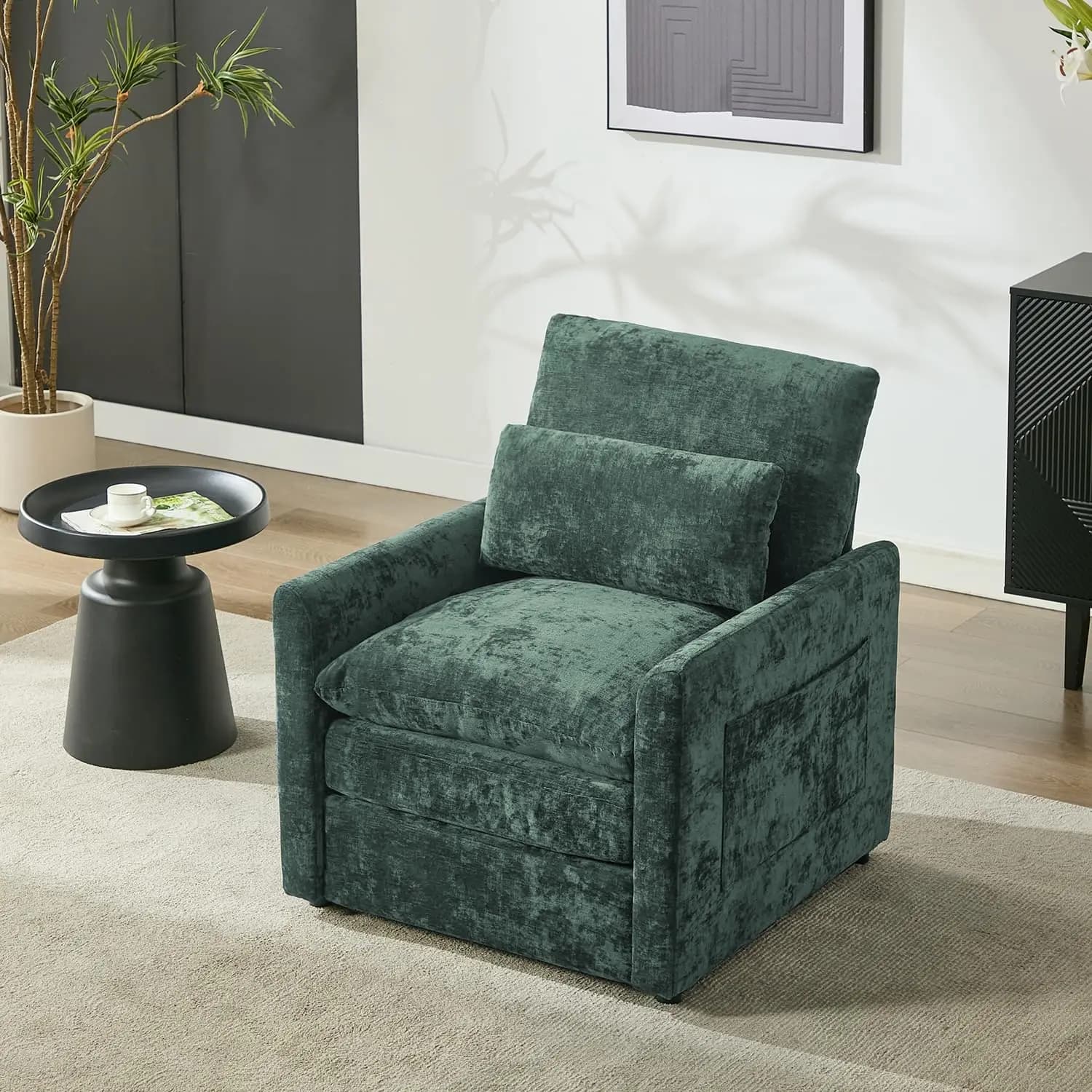 Modern Accent Arm Chair Cloud Sofa Spring Cushion Lumbar Pillow Chenille Removable Cover Upholstered Home Apartment, Customized