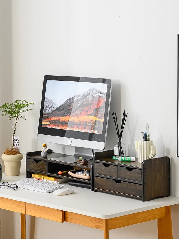 Modern Simple Office Monitor Stand Riser Base Desktop Cuter Keyboard Storage Pad High Placement elf Bamboo Material
