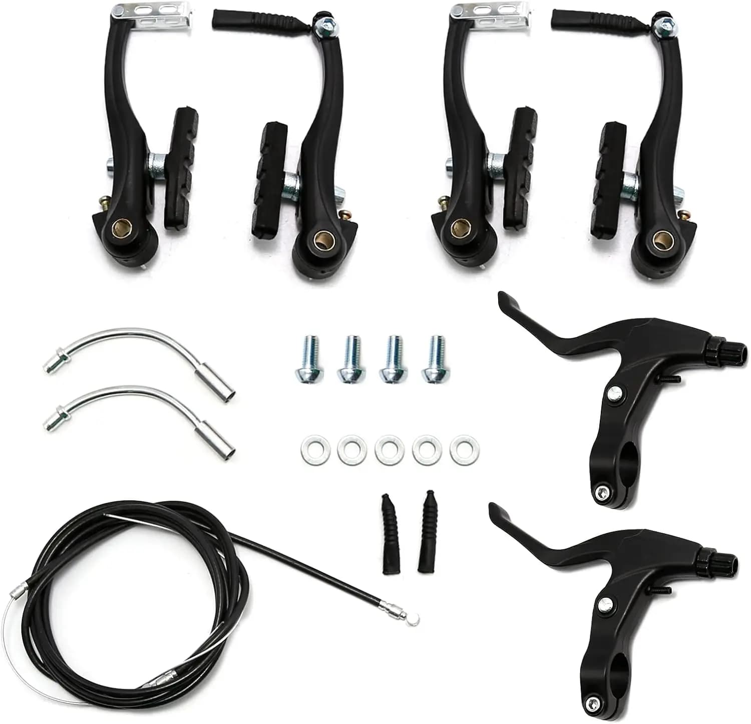Set freno MTB BMX per bicicletta V Set pinza MTB AL trazione lineare con pastiglie freno, leva, cavo, strumento di installazione nero