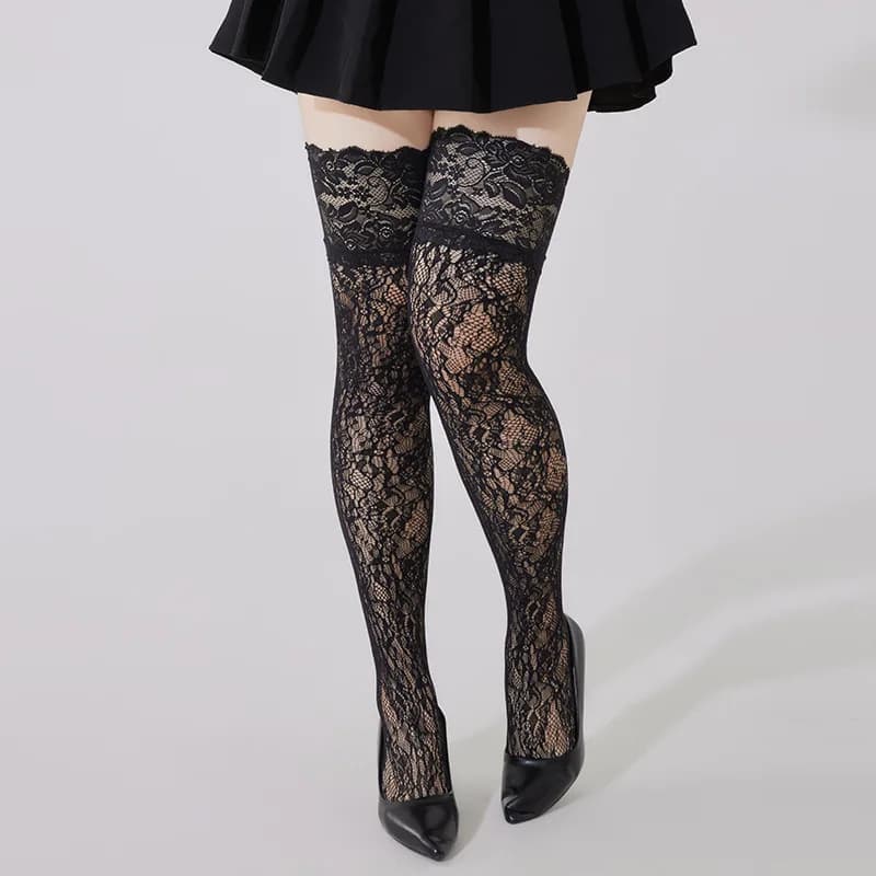Nuove Calze a Rete Plus Size in Pizzo per Donne, Sexy Calze Lunghe a Rete Traforata Tinta Unita, Calze Elasticizzate a Rete da Pesca per Donna