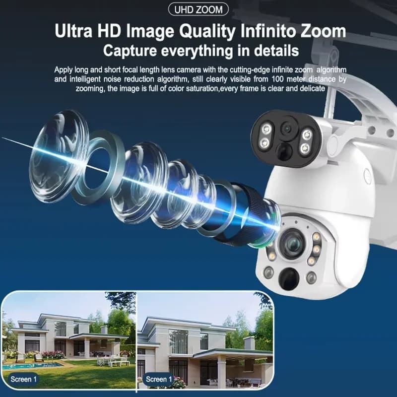 Telecamera di Sicurezza Solare HIKWIFI 10MP con Zoom Ottico 99X, Tracciamento Automatico 4G, Rilevamento Movimento e Scheda SIM 4G