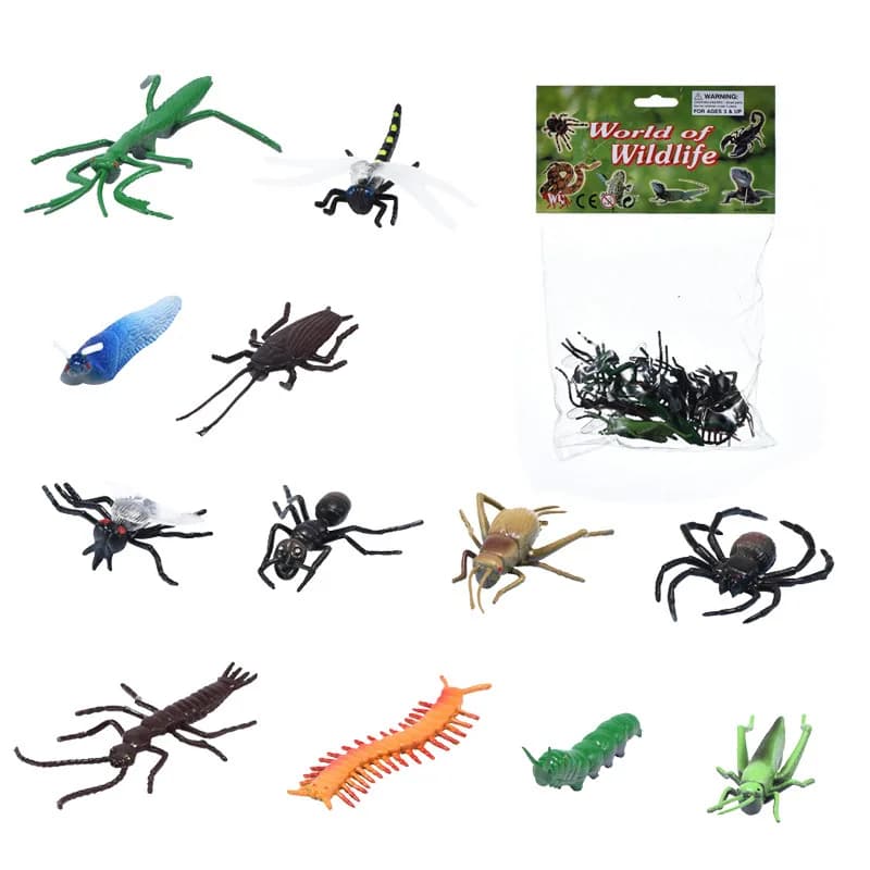 Set di 12 Modelli di Insetti in Plastica, Giocattoli Educativi per Bambini: Ragni, Scarafaggi, Coleotteri