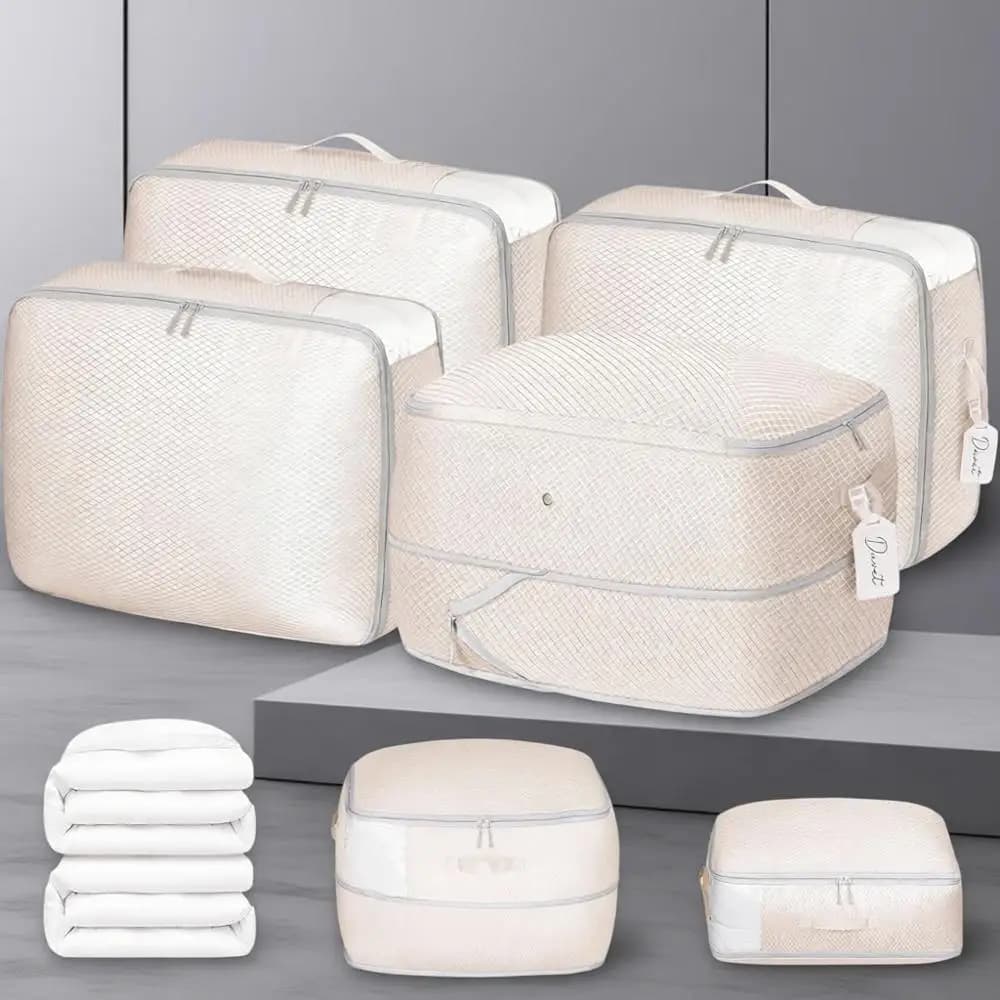 Set di 4 Grandi Sacche per Conservazione Coperte - Organizzatori Salvaspazio a Compressione per Biancheria da Letto, Cuscini, Piumoni e Lenzuola con Cerniera