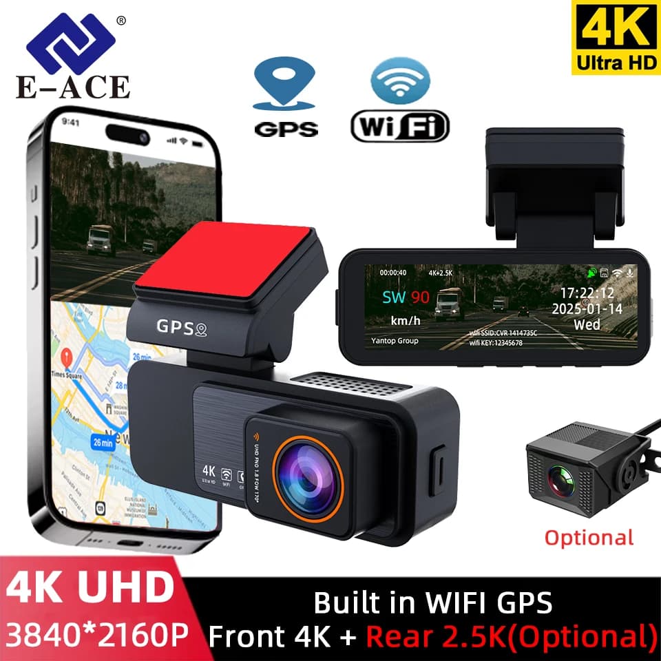 Dash Cam nascosta 4K Ultra HD WiFi integrato GPS Videoregistratore per auto Registratore di guida Supporto Monitoraggio parcheggio Controllo APP