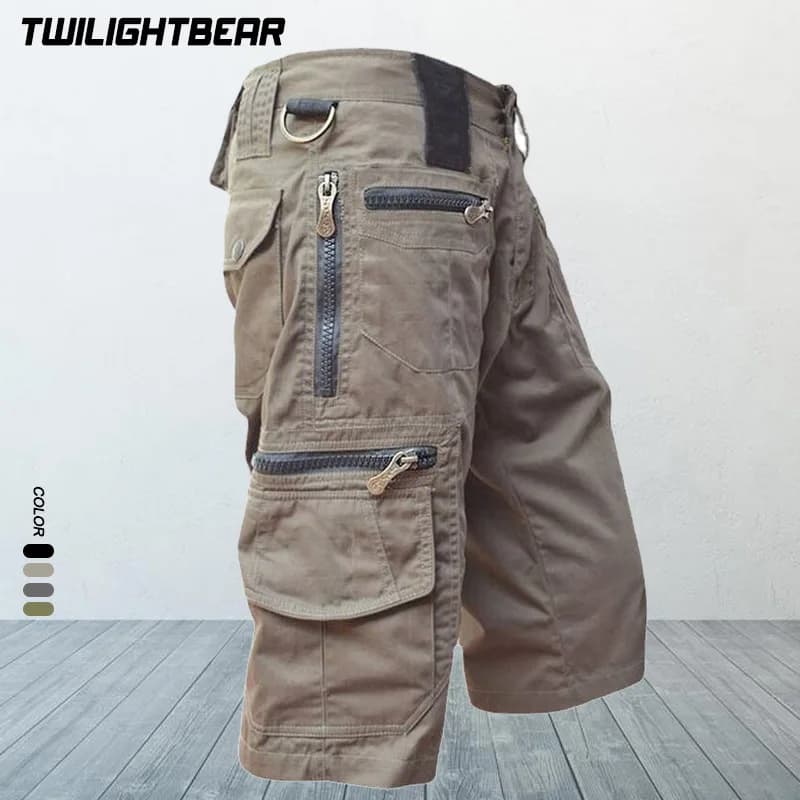 Summer Men's Capri Pants Oversized Cargo Shorts Pure Cotton Zipper Multi Pocket Cropped Trousers Men Casual Shorts