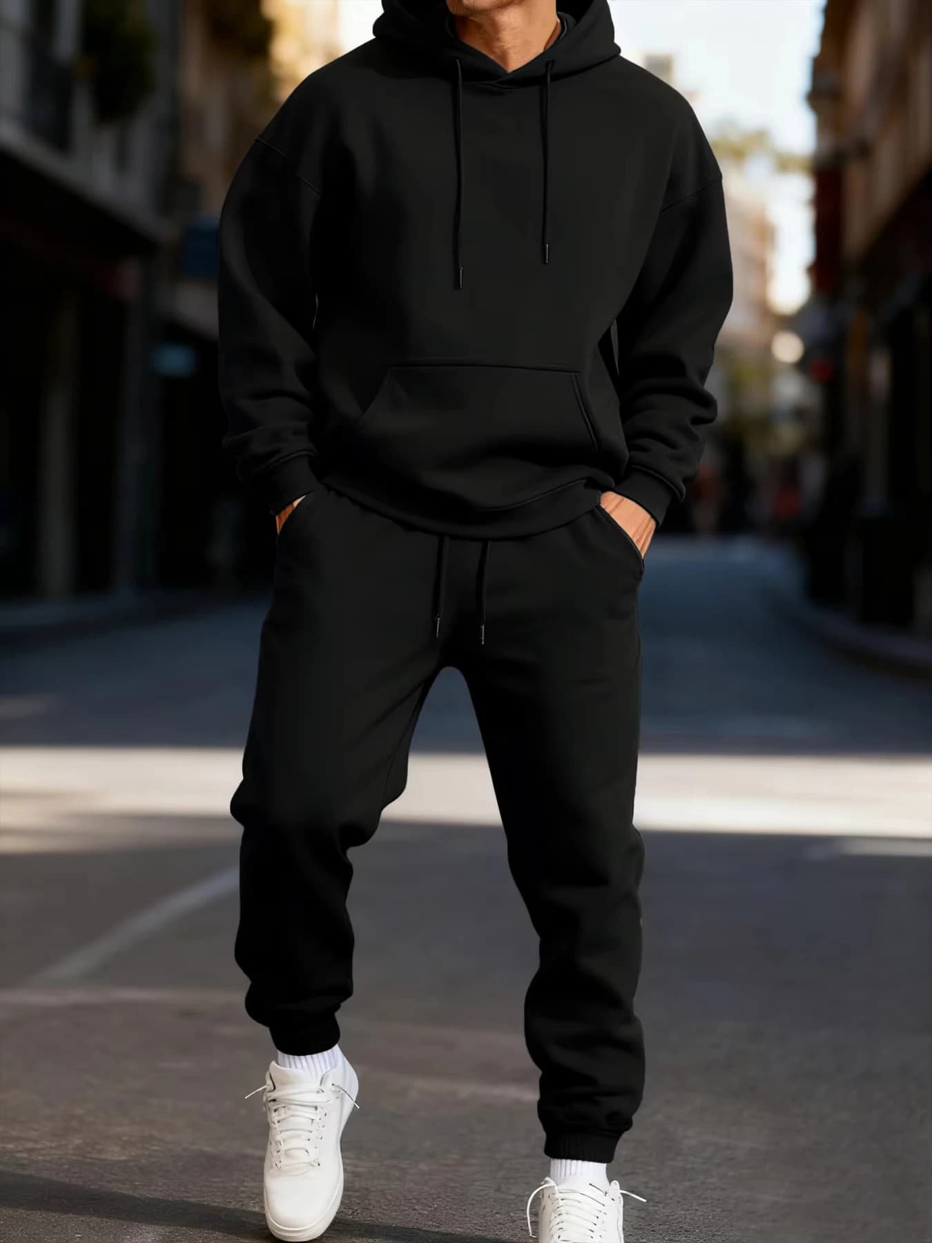 Man's Hoodie Set Winter Solid Color Two Pices Sets Long-Length Street Clothes Casual Sports Sweatpant Hoody Unisex Fashion Suit