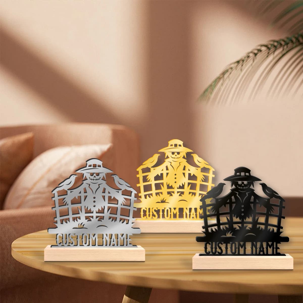 1pc Personalized Iron Desktop Ornament Custom Content With Wooden Base Perfect for Home or Office Decoration