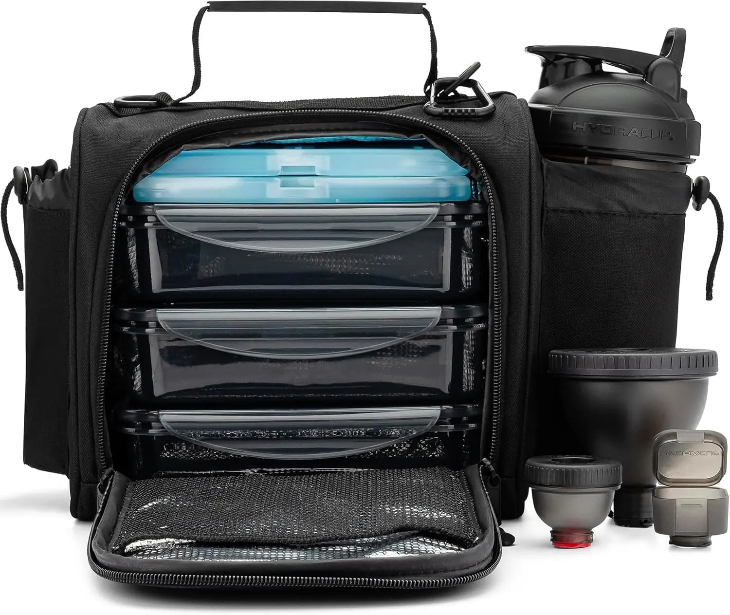 Borsa Termica per Pasti con Contenitori, Shaker, Pacchi di Ghiaccio e Accessori per Viaggi e Palestra