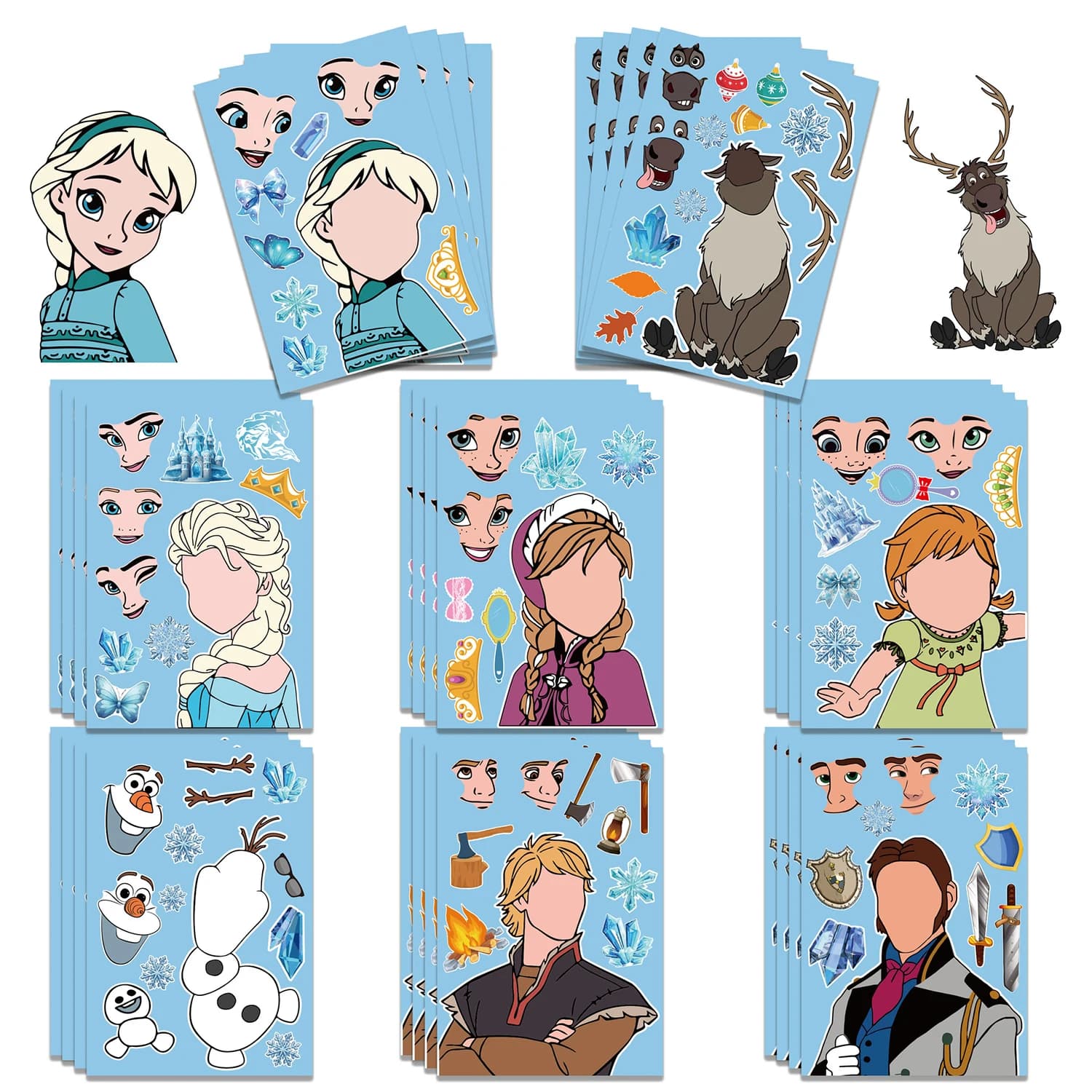 Adesivi Frozen Queen per Feste, Adesivi Elsa Make-a-face, Adesivi Fai-da-te per Quaderni, Borracce, Chitarre, Skateboard, Palloncini, Decorazioni per Feste