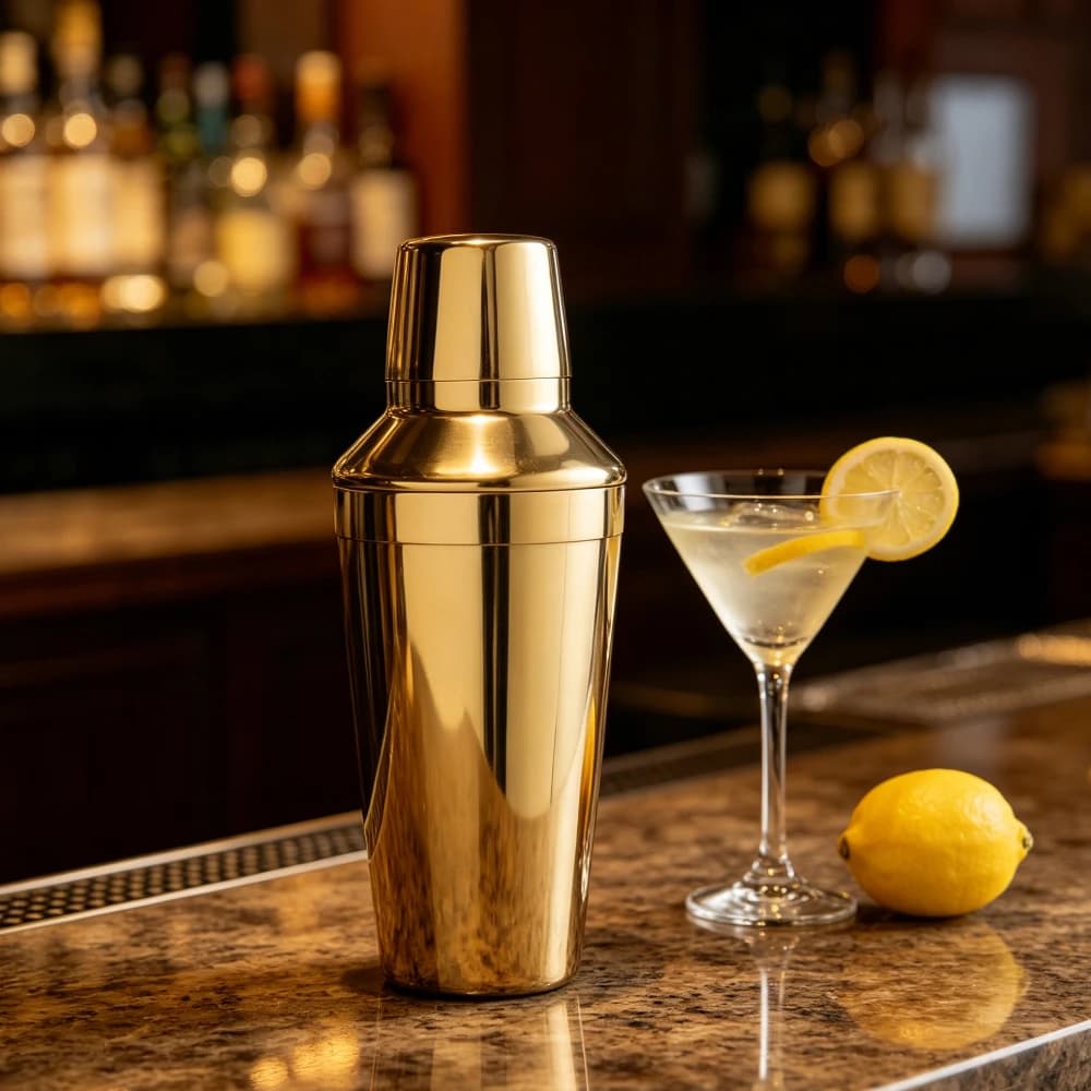 Stainless Steel Golden Cocktail Shaker - 18Oz Bar Mixer for Home Bar, Martini, Mojito And Drink Making