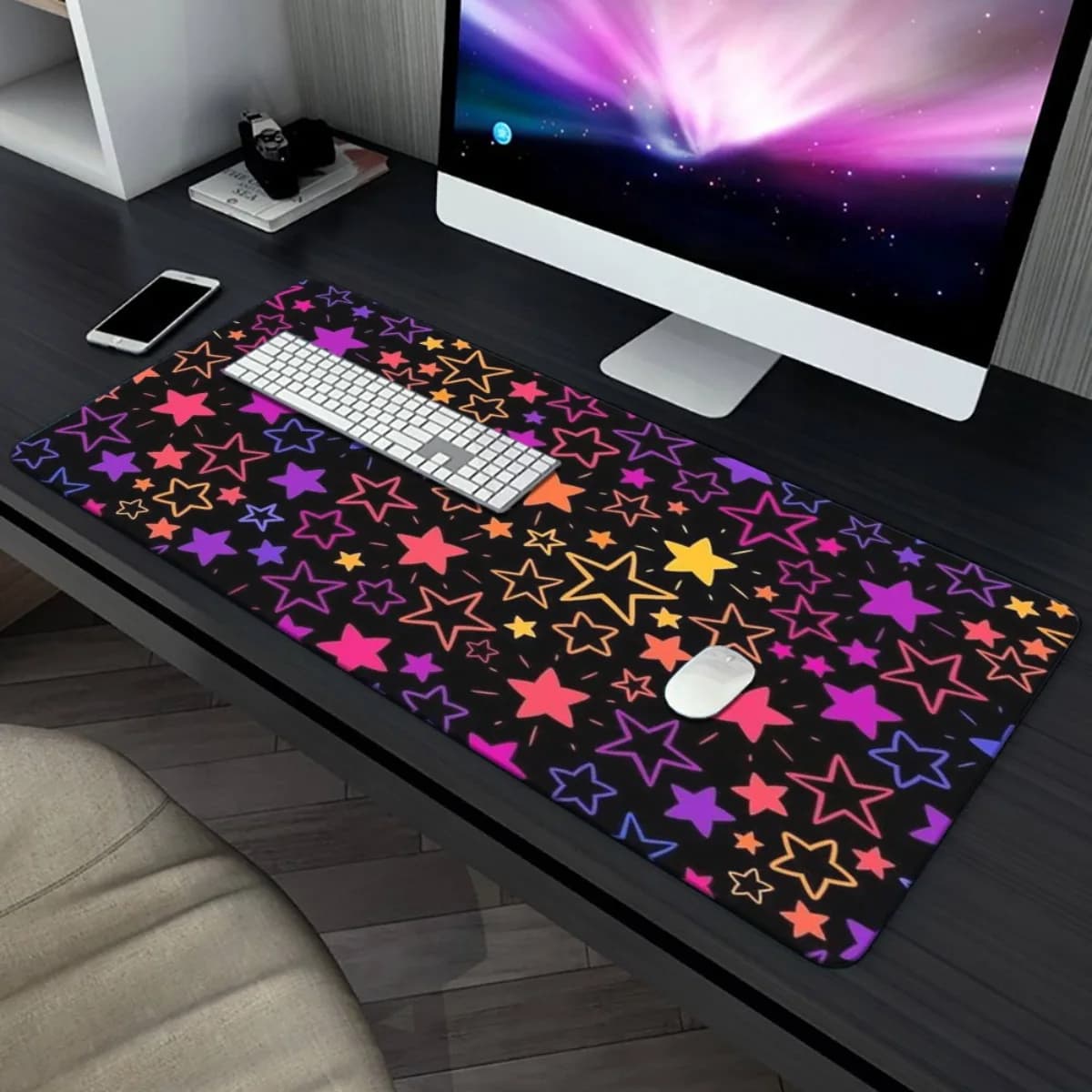 Tappetino da Scrivania in Alluminio con Stampa a Stella, Grande Mousepad per Gaming e Ufficio, Tappetino per Tastiera Antiscivolo e Resistente