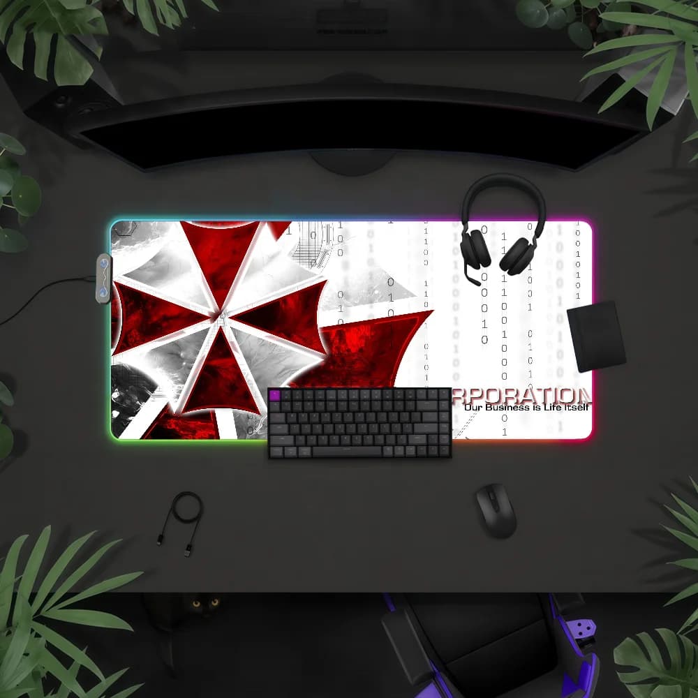 Tappetino per Mouse R-Resident Evil Impermeabile con Luce LED RGB Colorata, Copertura Antiscivolo per Tastiera da Gioco, Superficie per Scrivania